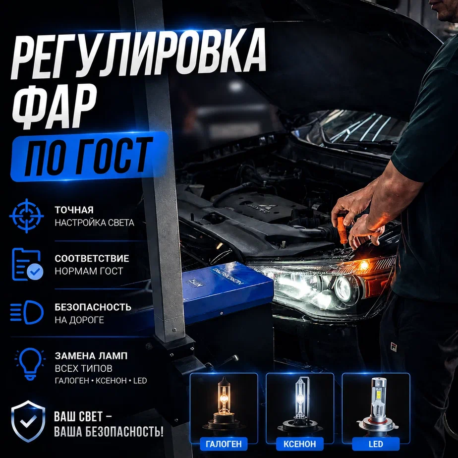 Проверка и регулировка фар по ГОСТу на стенде СПб