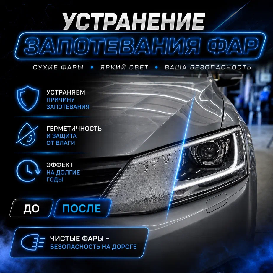 Устранение запотевания и ремонт герметичности фар СПб